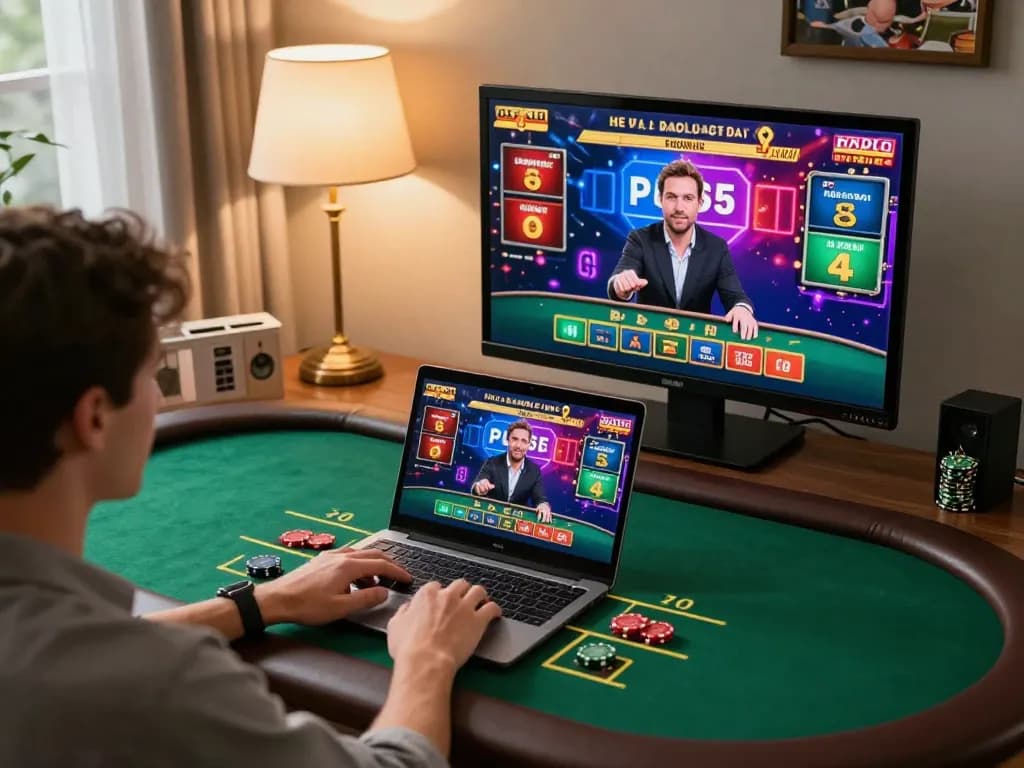Engaging moment with 789win playing live dealer blackjack on laptop from home