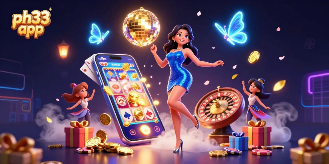Experience the thrill with the ph33 app, featuring a glamorous scene of gaming excitement.