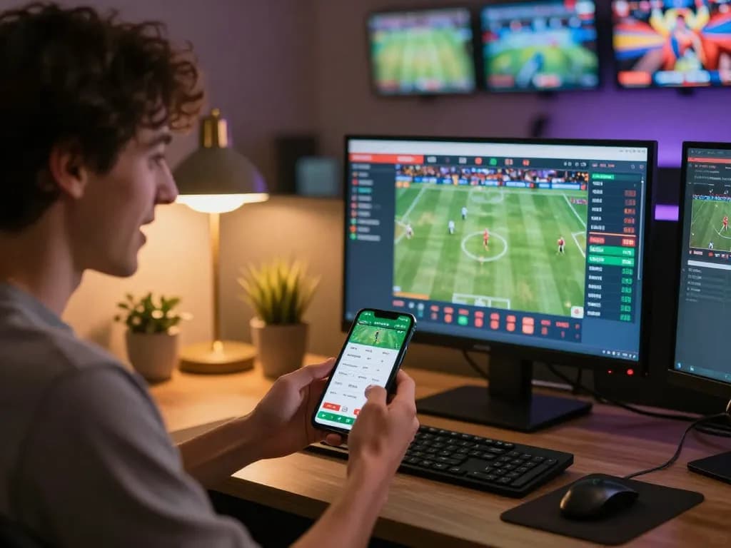 UU88 mobile app in action as user places bet on sports event from stylish desk