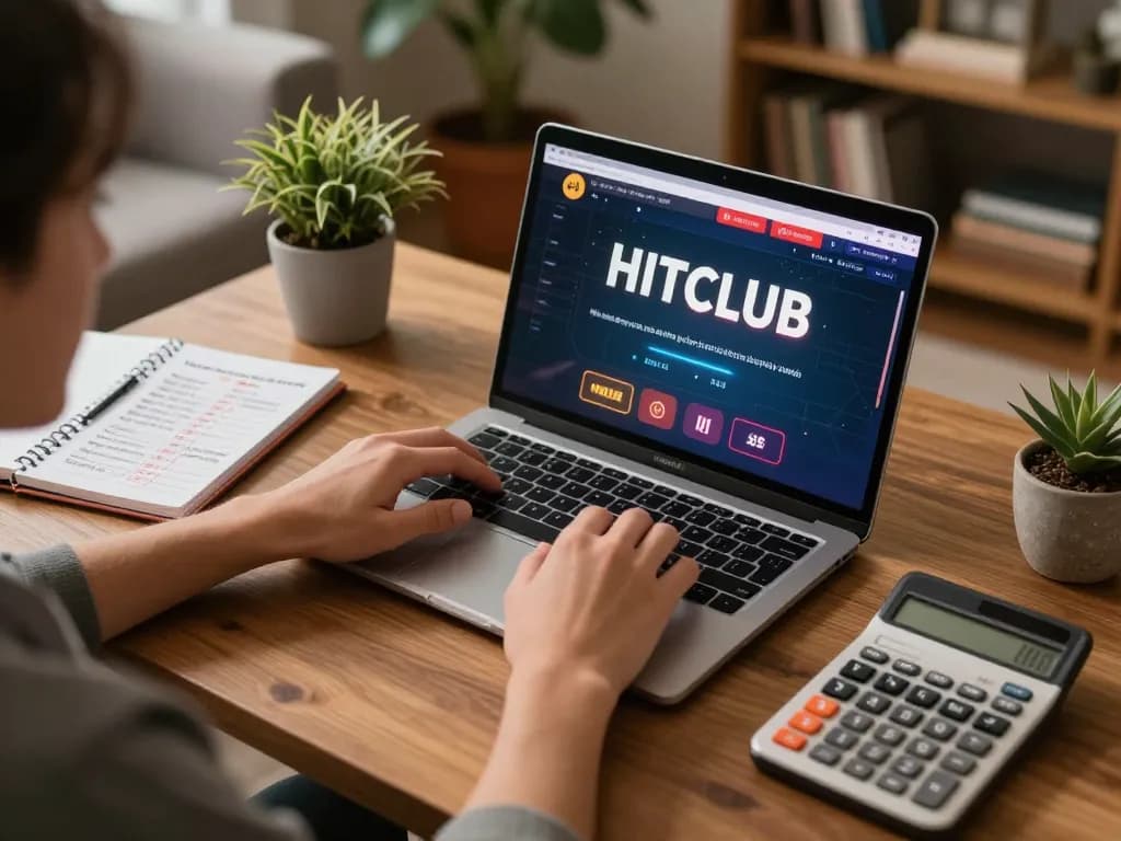 Watching a live dealer game at HITCLUB on a laptop, emphasizing strategic gameplay and a comfortable home setting.