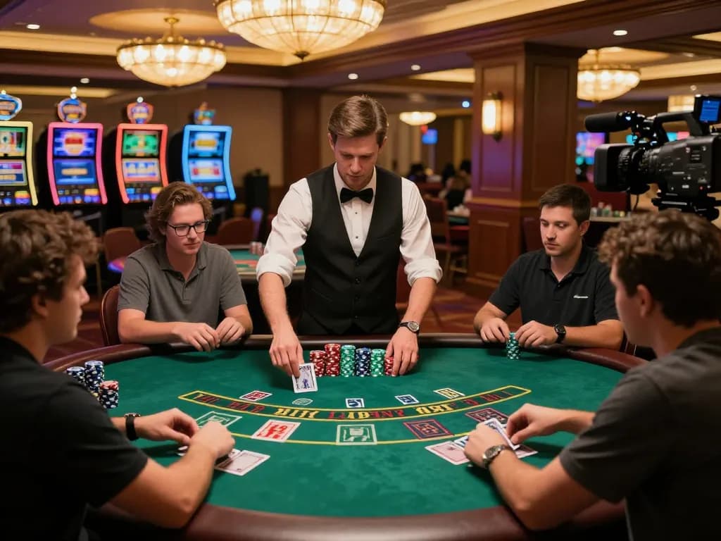 Engaged players betting on blackjack at MM88's lively casino table, showcasing strategic gameplay.