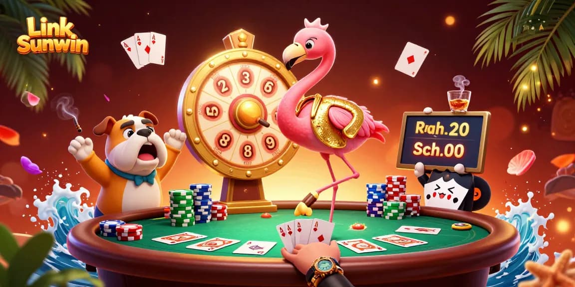 Spin the giant prize wheel and win with Link Sunwin in this exciting casino-themed artwork.