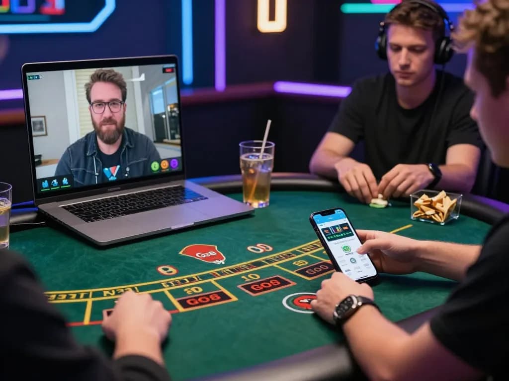 Engaging players enjoying Go8 online poker in a modern setup, showcasing immersive gameplay.