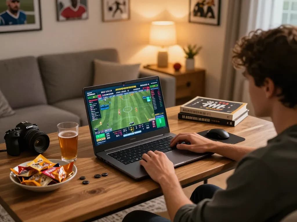 Person analyzing live odds on laptop at home, representing tylekeonhacai88's sports betting insights.
