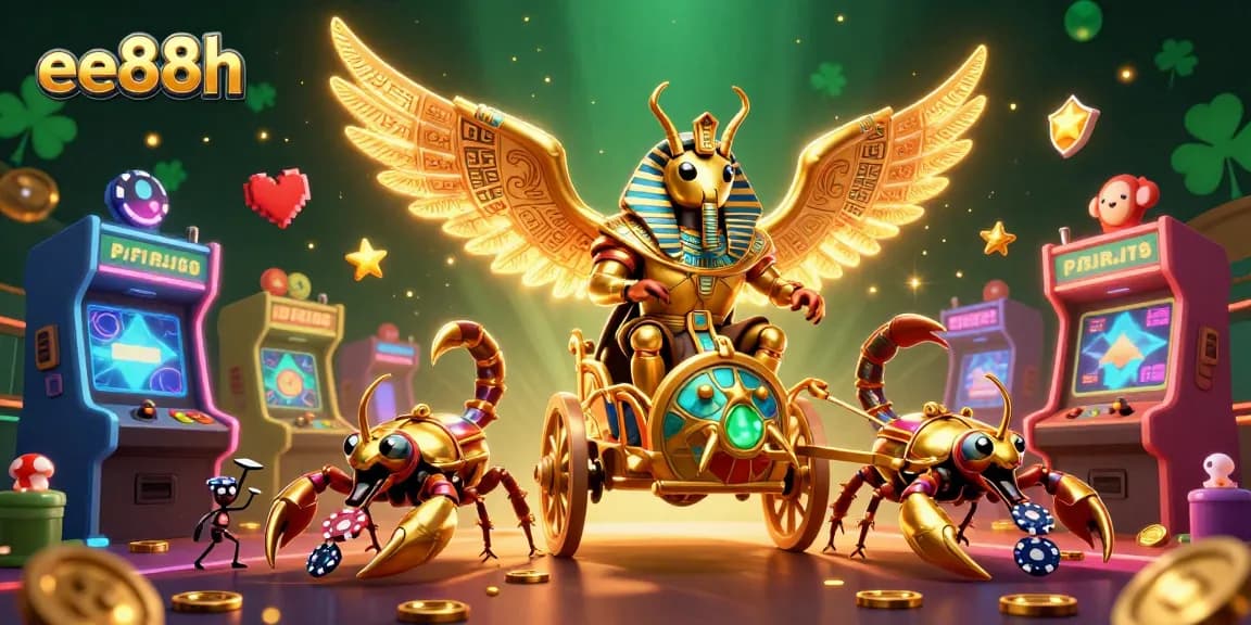 Engage in wins at ee88h, featuring a vibrant casino scene with unique characters and game elements.