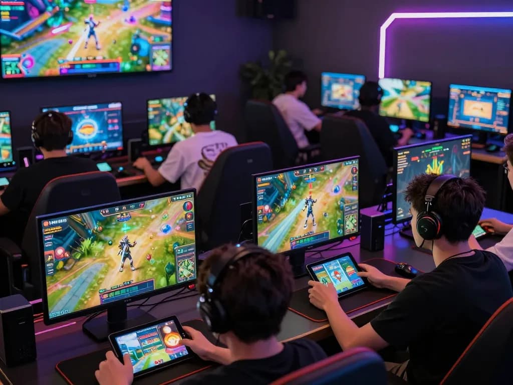 Exciting gaming scene at https://da88.coach/ with players engaged in online entertainment across devices.