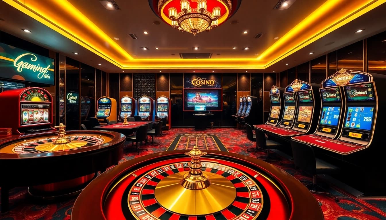 Exciting gaming action at nhà cái gg88 with vibrant casino tables and slot machines.