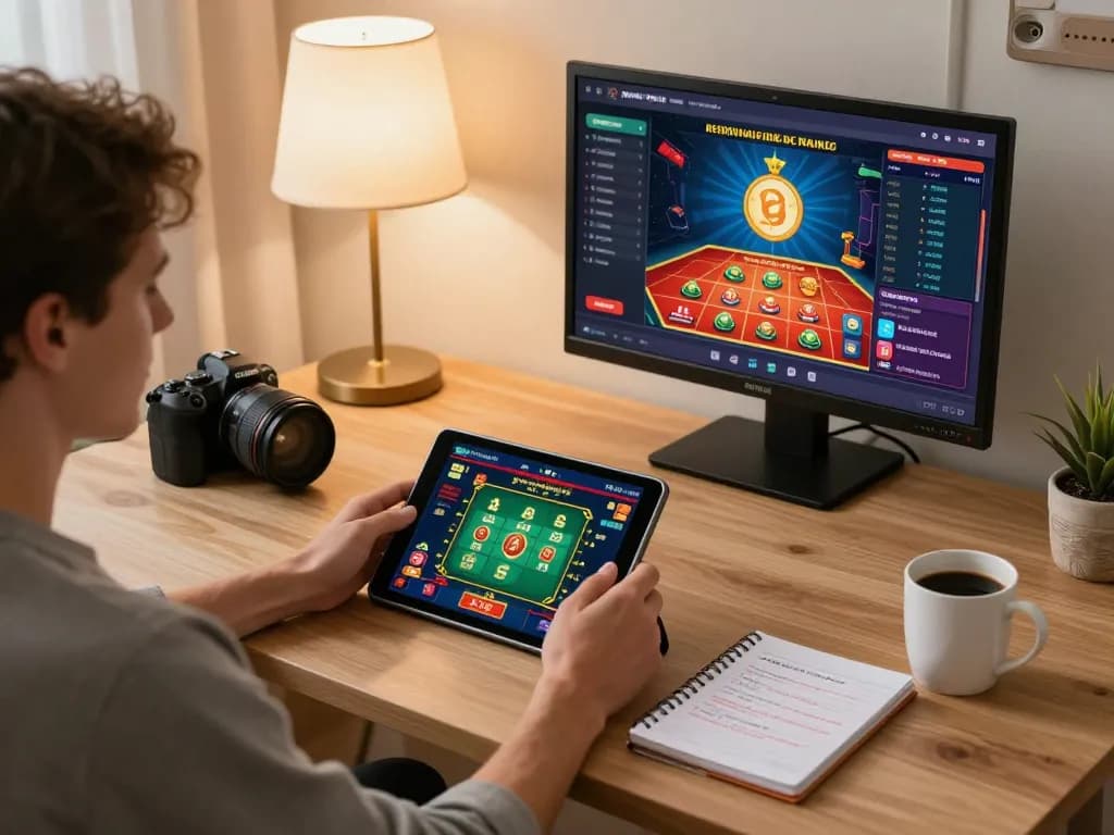 Player engaging in online gaming experience on ee88 platform with a cozy home setup.