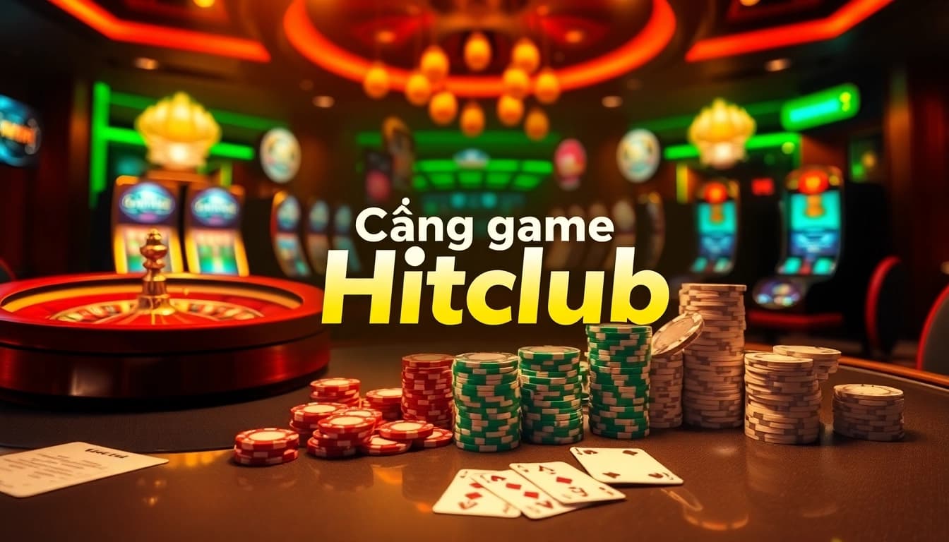 Engage in thrilling gameplay at Cổng game Hitclub with vibrant casino tables and poker chips.