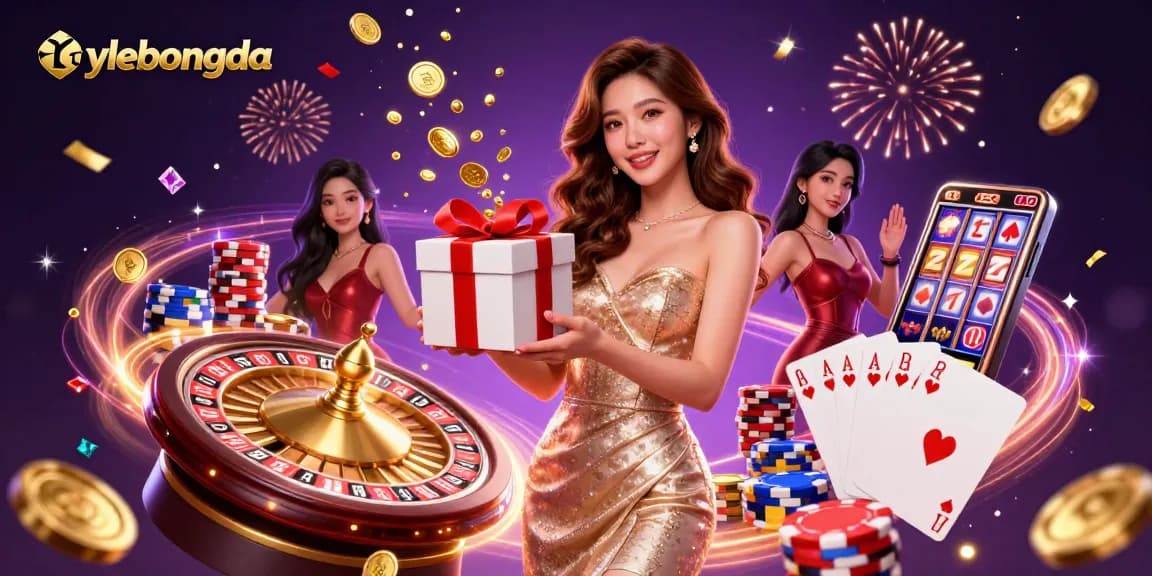Engage with tylebongda's vibrant casino scene filled with golden coins and game elements.