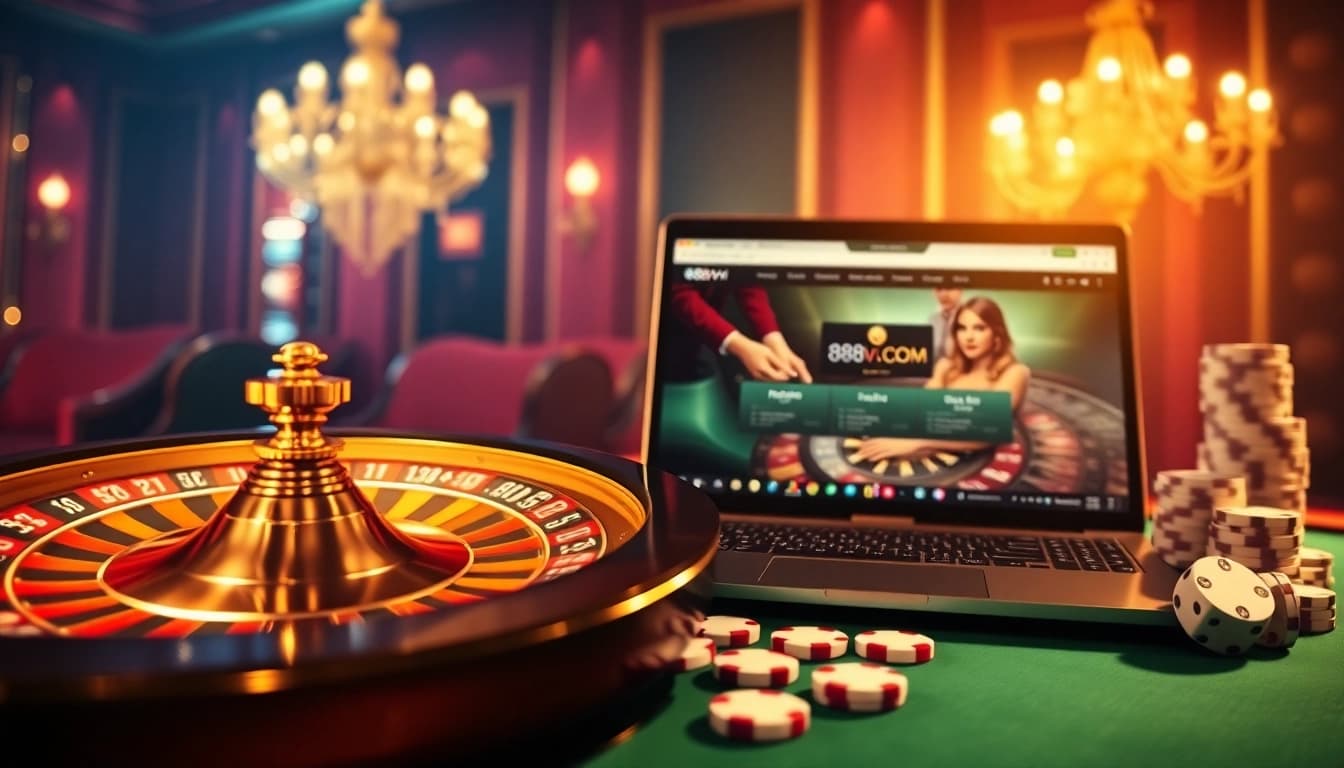 Experience thrilling online gaming at 888vi.com with vibrant roulette and casino elements.