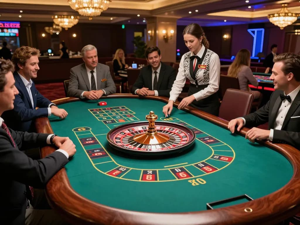 Exciting roulette gameplay at sc88bn casino, croupier and players create a vibrant gaming atmosphere.