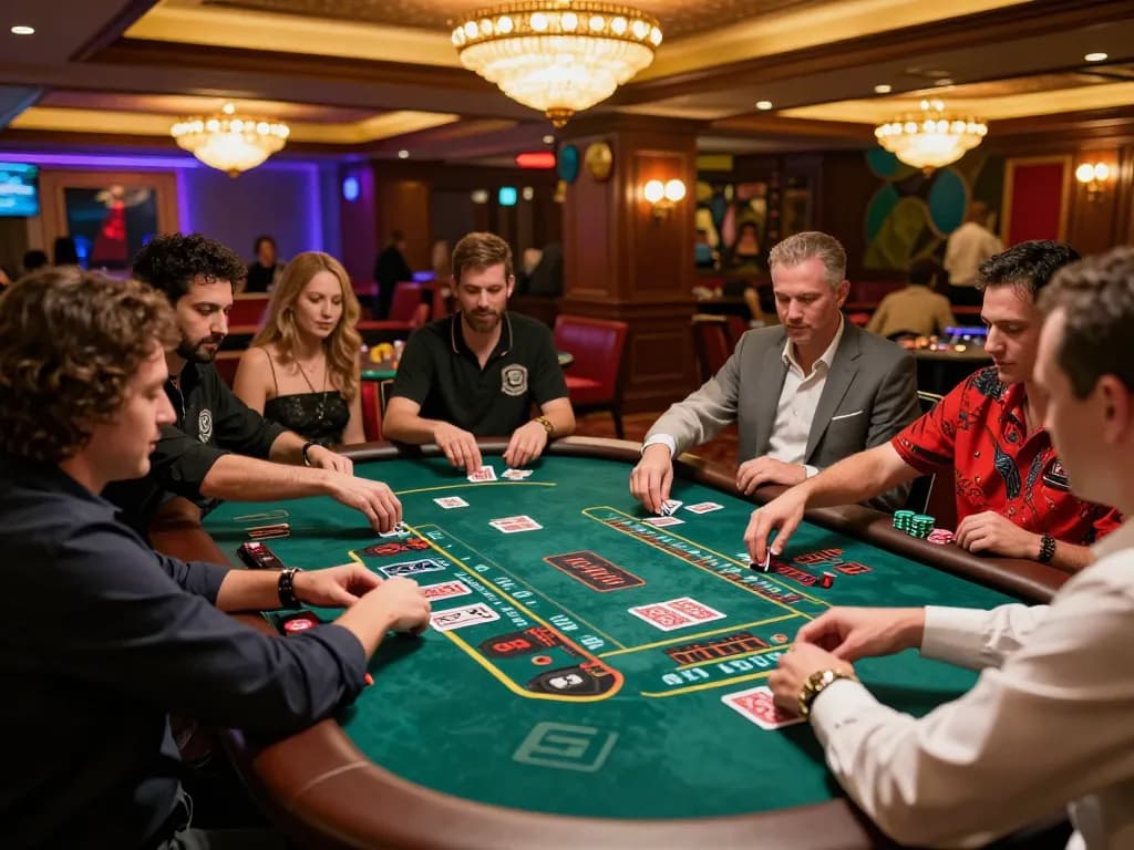 TR88 trang chủ live dealer casino game in action, players focused on cards being dealt and vibrant ambiance.