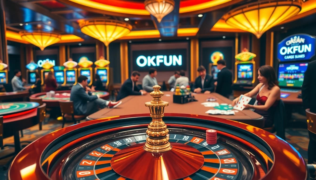 Engaged players enjoying a thrilling game at OKFUN's luxurious casino.