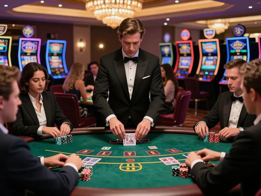 Players engaged in a strategic blackjack game at Ricbet Casino, showcasing intense focus and excitement.