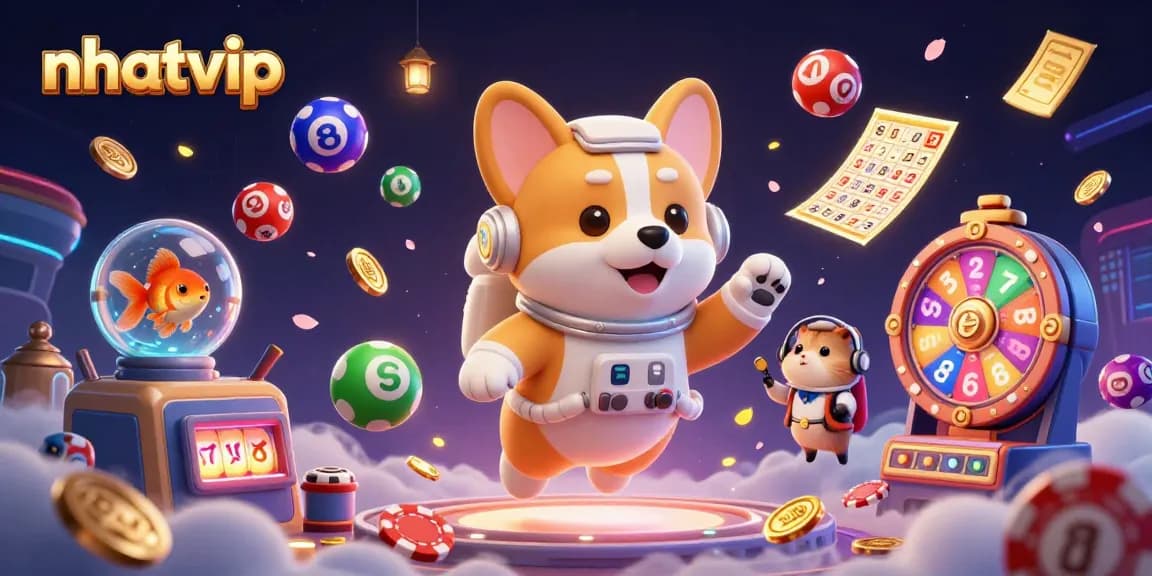 Nhatvip offers an exciting casino experience with vibrant games, floating chips, and hope for winning big!