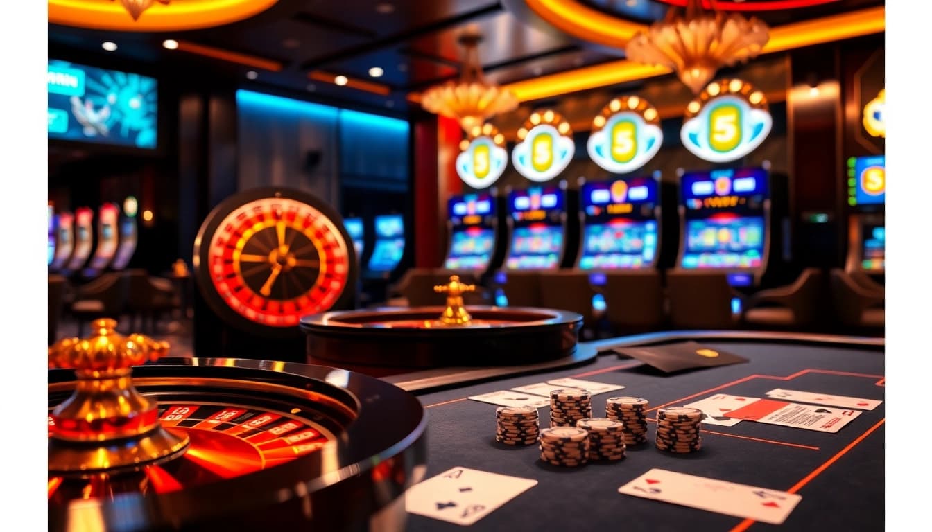 Kèo nhà cái 5 betting scene showcasing high stakes poker chips and dynamic gambling atmosphere.