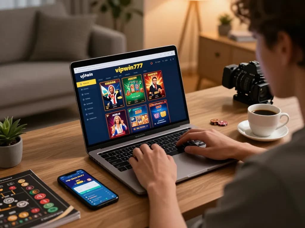Player engaging with vipwin777 online casino gaming interface, showcasing focus on strategic betting.