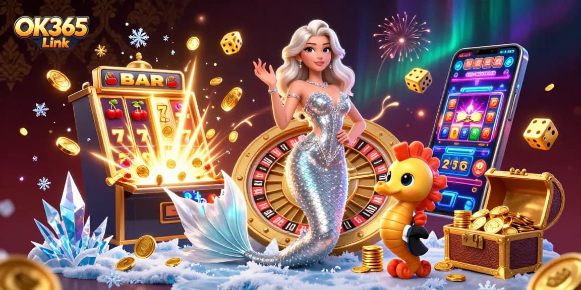 Experience thrilling games with OK365 Link in this vibrant casino scene filled with rich details.