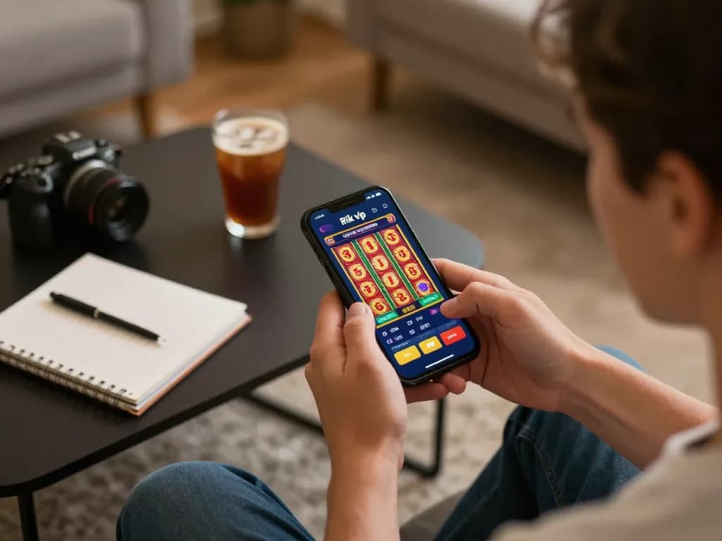 Engaging with the rik vip app on smartphone, reeling in exciting online casino gameplay.