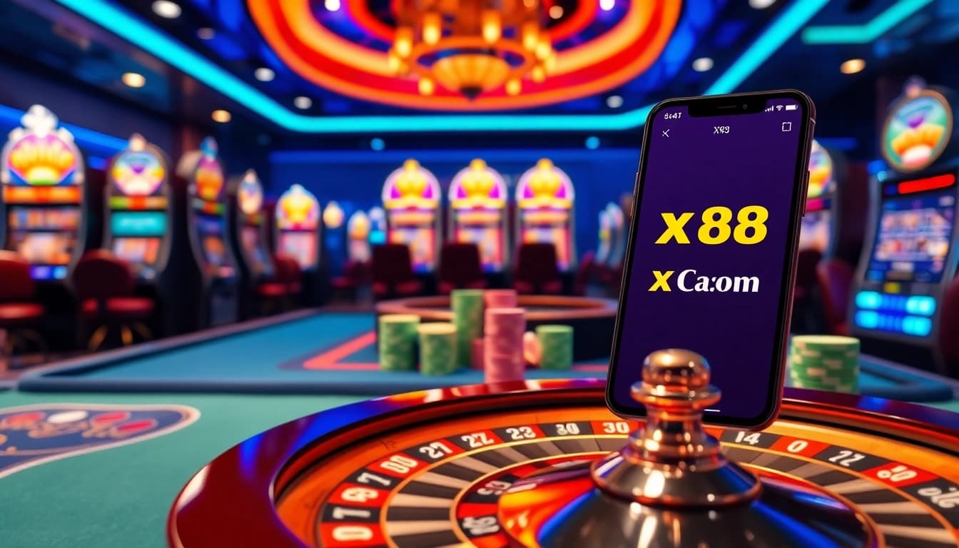 Engaging scene of xn88com online casino with roulette wheel and vibrant casino atmosphere