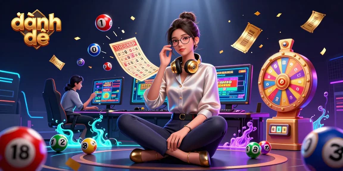 Experience đánh đề with this vibrant 3D illustration showcasing lottery excitement and high-tech gaming.