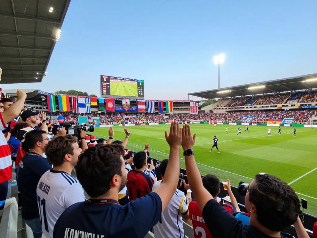 Fans at a vibrant football match celebrating the thrill of fabet sports betting.