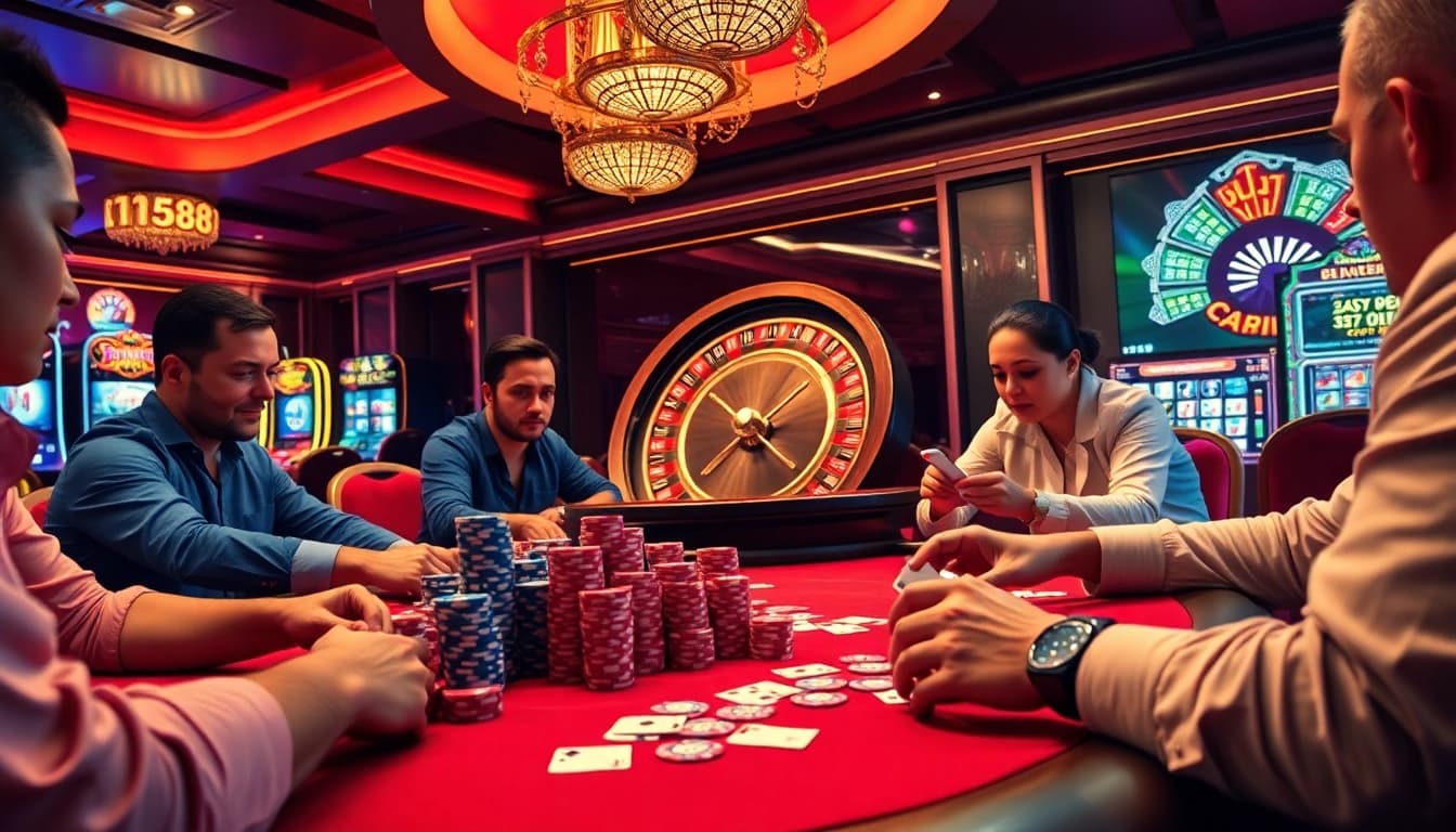 Experience high-stakes gaming excitement at https://jtg88.com/ with proud poker players and vibrant casino elements.