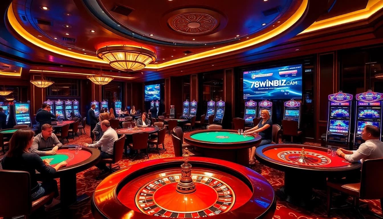 Experience the excitement of 78winbiz.com with vibrant casino visuals showcasing games and players.