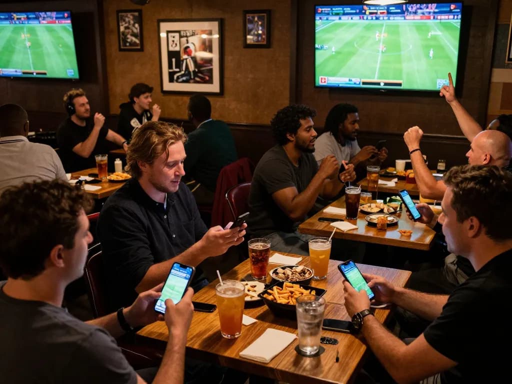 Nowgoal sports betting scene with fans engaging in live football matches on smartphones