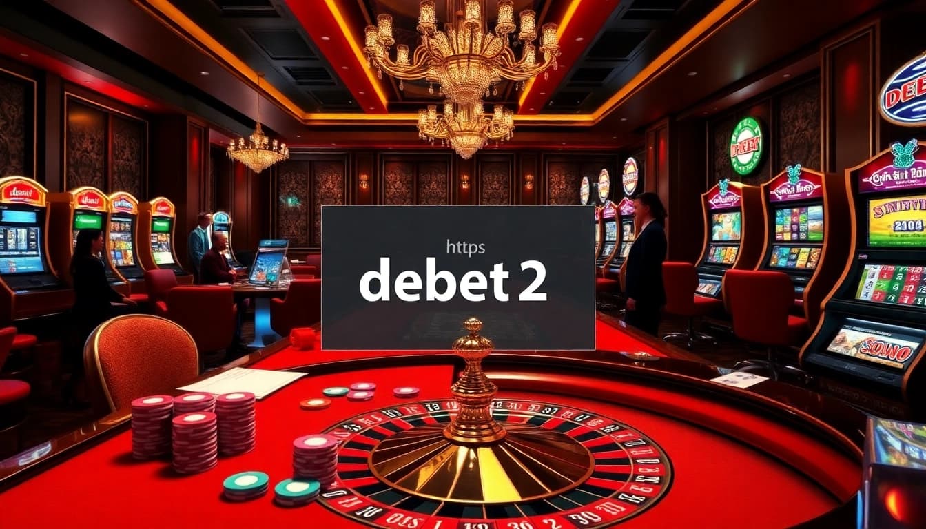 A dynamic online casino scene showcasing thrilling action at https://debet2.app/ with poker chips and roulette.