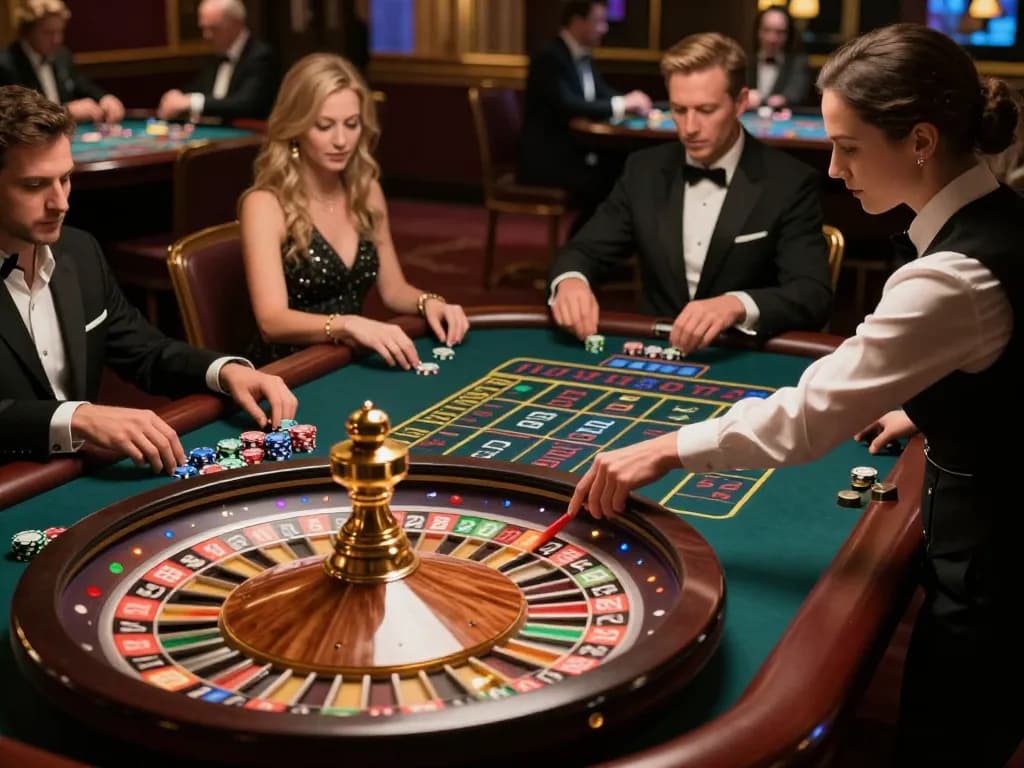 Excited players engaging at the roulette table while betting at LODE88 casino, enhancing gaming experience.