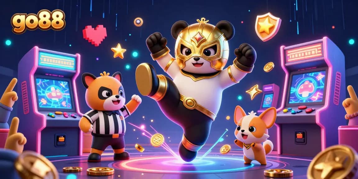 Experience thrilling gameplay with go88 where action meets vibrant casino elements in a 3D illustration.