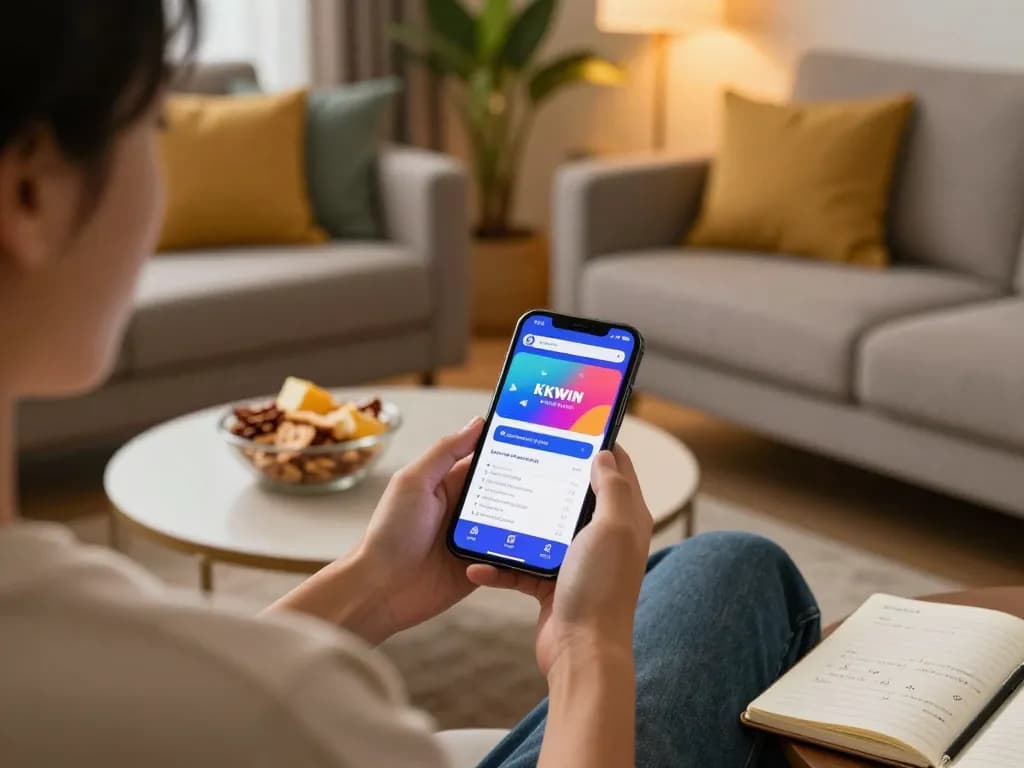 Access KKWIN đăng nhập on smartphone while enjoying relaxed home gaming atmosphere