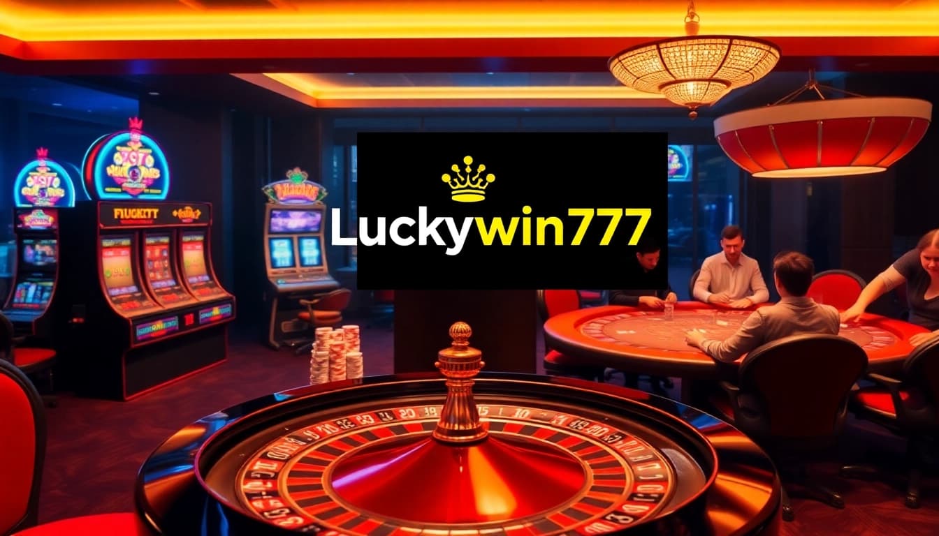 Engaging scene of players enjoying games at Luckywin777 online casino with vibrant roulette and slot machines.