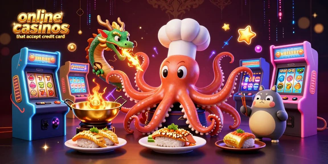 Engage in online casinos that accept credit card with a fun gaming scene featuring colorful characters and arcade elements.