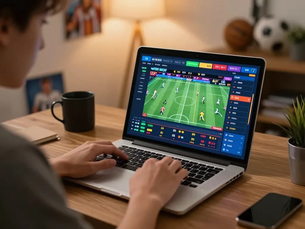 Bet on your favorite sports matches using OKFUN online betting platform in a cozy home setting.