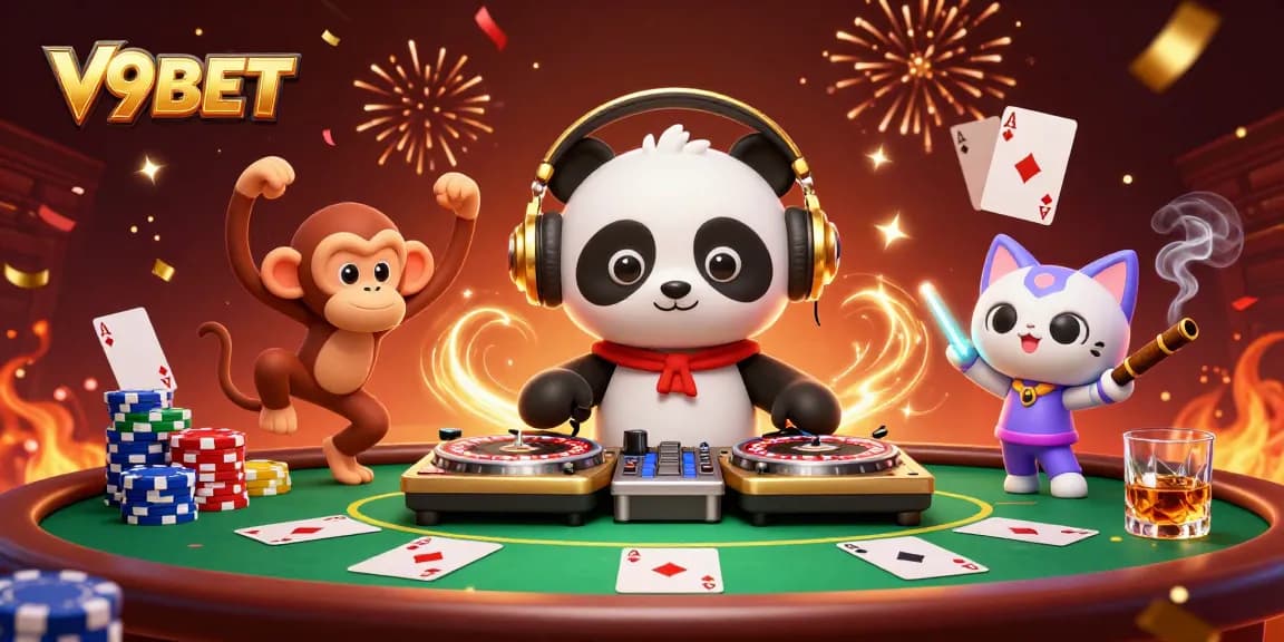 Engage with V9BET's vibrant casino scene featuring lively characters and action-packed gameplay.