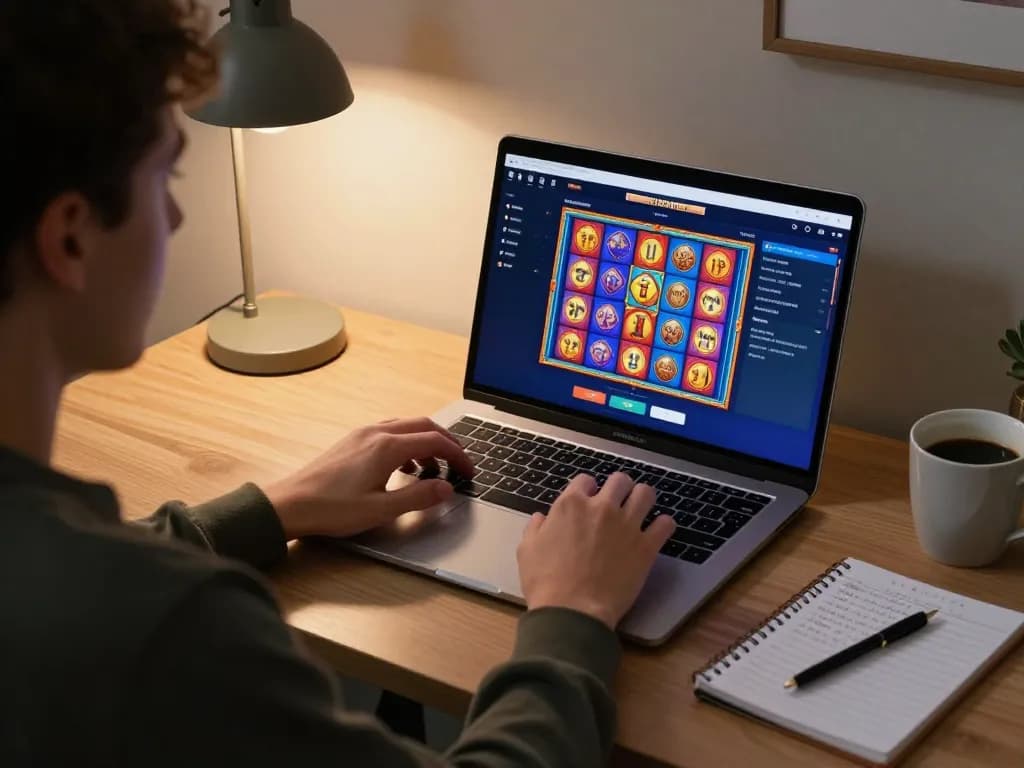 Player engaging in online slots on 81ff platform with vibrant game display and strategic notes