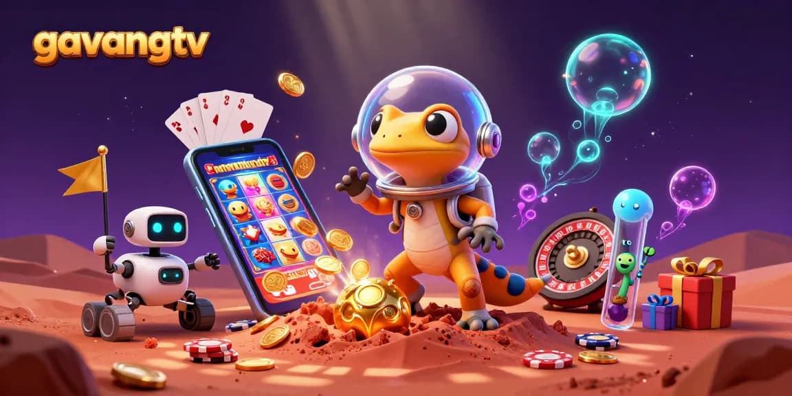 Engage with the vibrant world of gavangtv where a Martian gecko and robot explore a golden casino.