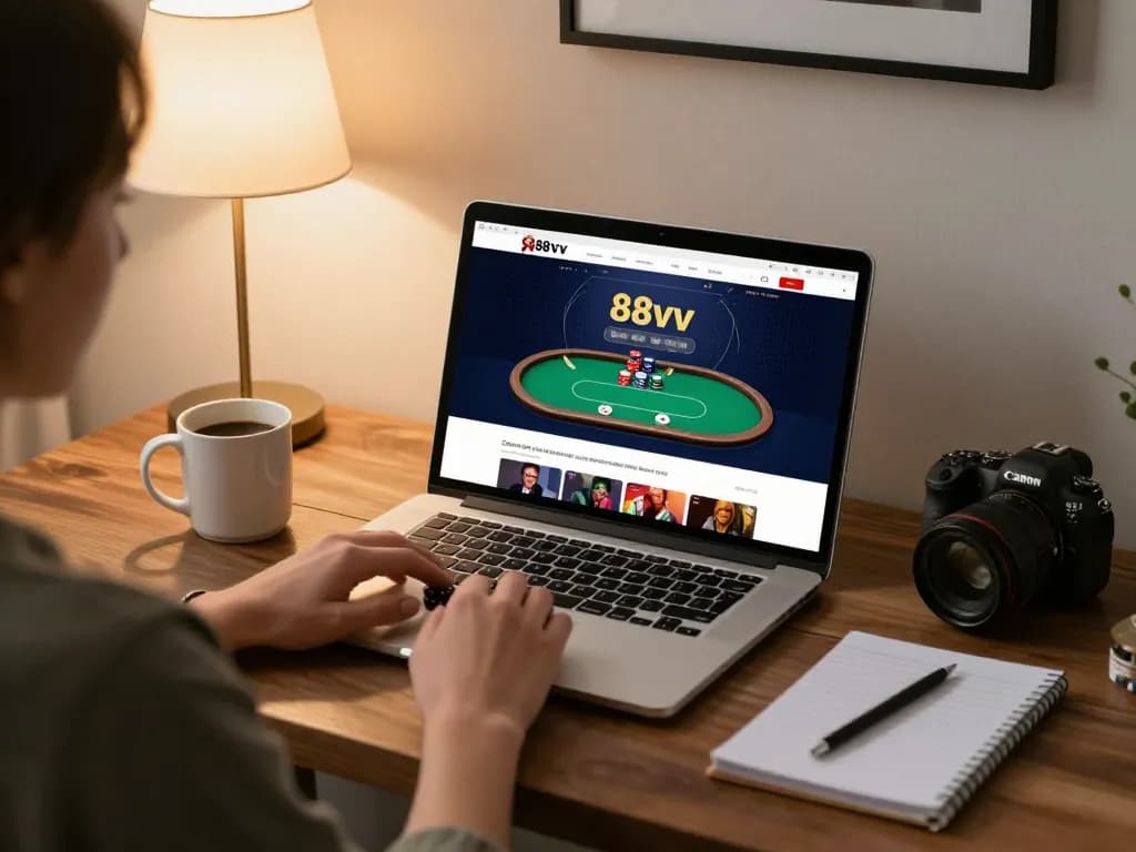 Experience engaging gameplay on 88vv with vibrant poker action displayed on a stylish laptop at home