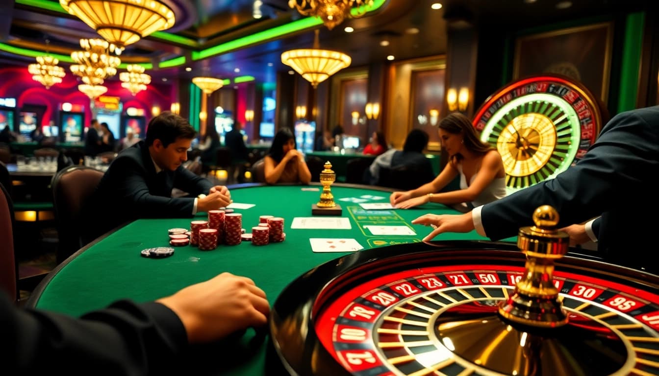 Thrilling poker action at 789F casino with vibrant chips and professional players.