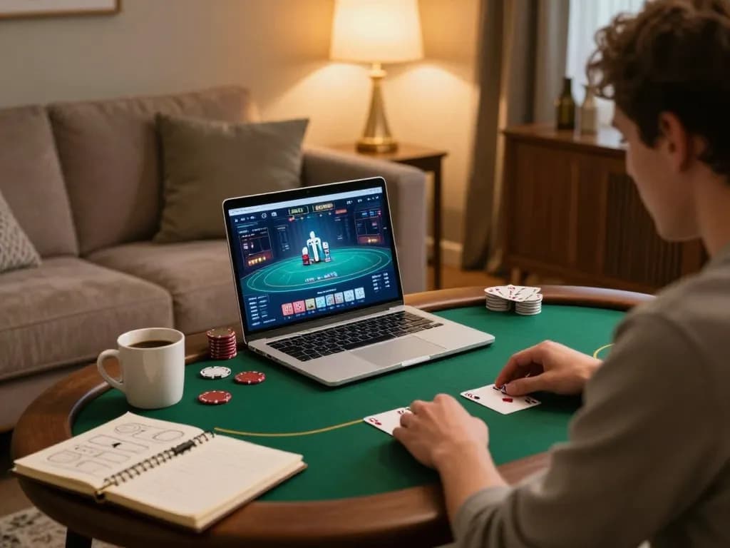 Engage in agen casino online poker from home with a cozy gaming setup and strategy notes.