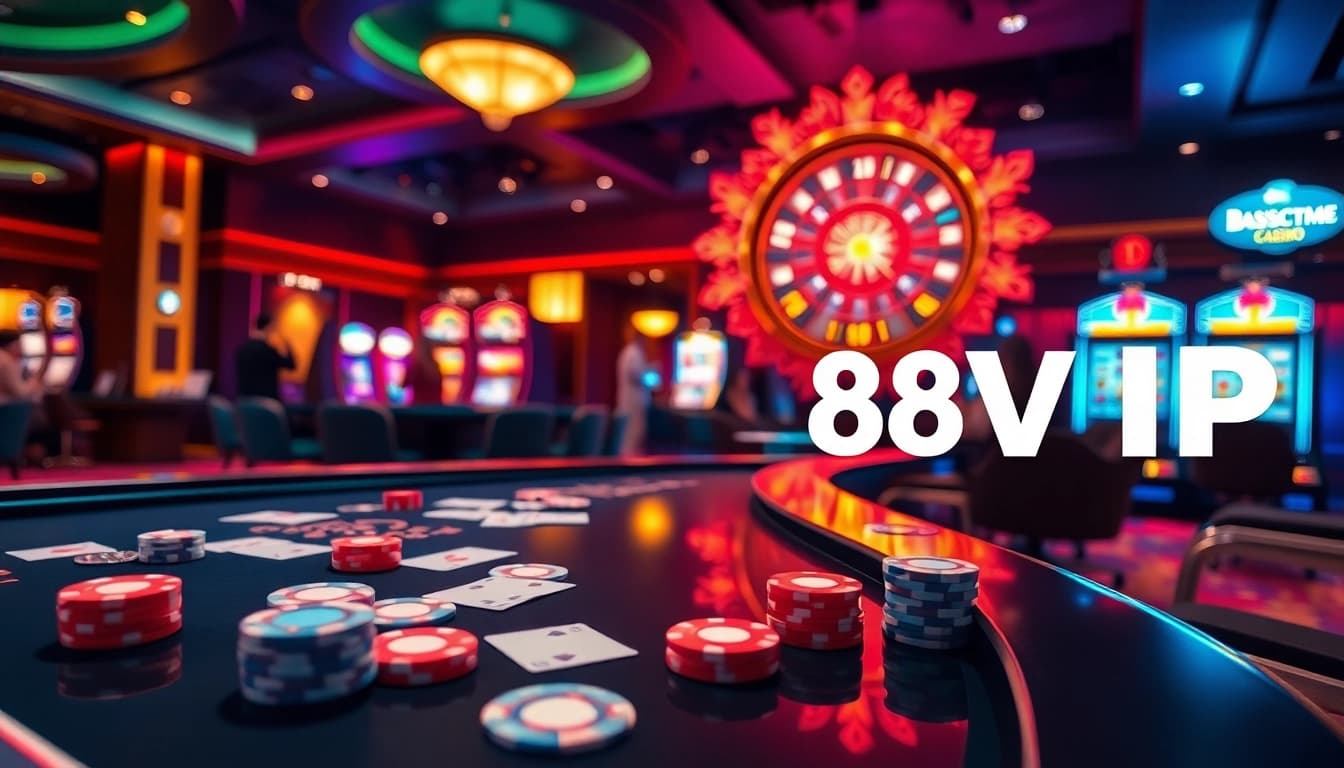 Betting at a casino table with 68VIP branding in a vibrant gaming atmosphere.