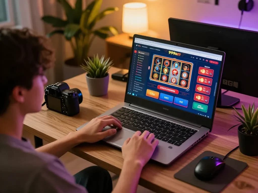 Engaged player at 999bet online casino, enjoying live dealer games in a cozy home setting