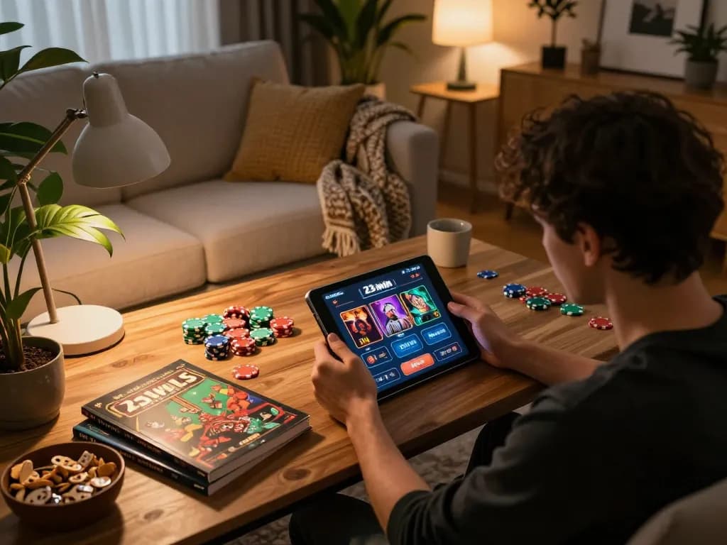 Engaging gameplay on the 23win casino app, showing strategic betting on a tablet.
