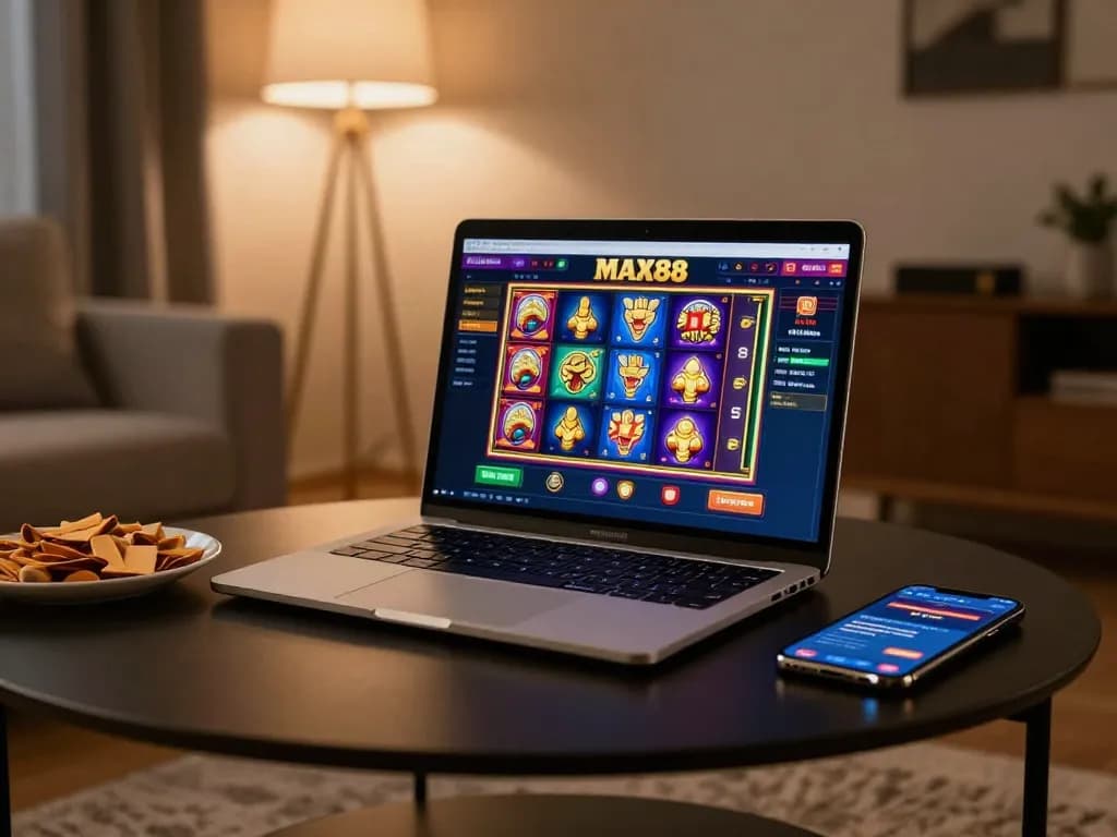Play winning slots on the MAX88 online casino platform in a cozy home setting