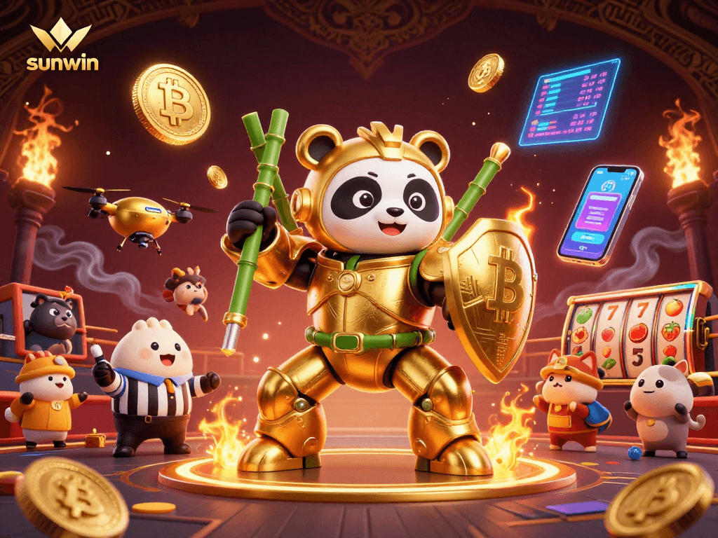 Experience thrilling gaming action with sunwin in a vibrant 3D casino scene full of excitement.