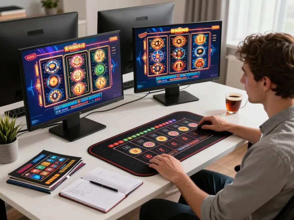 Kuwin1 player enjoying an immersive online casino experience with multiple screens showcasing engaging games.