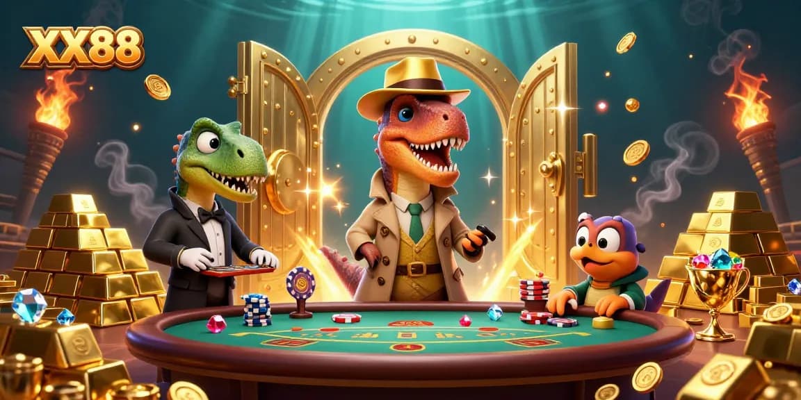XX88 offers a thrilling blackjack experience with vibrant 3D characters in a lively casino.